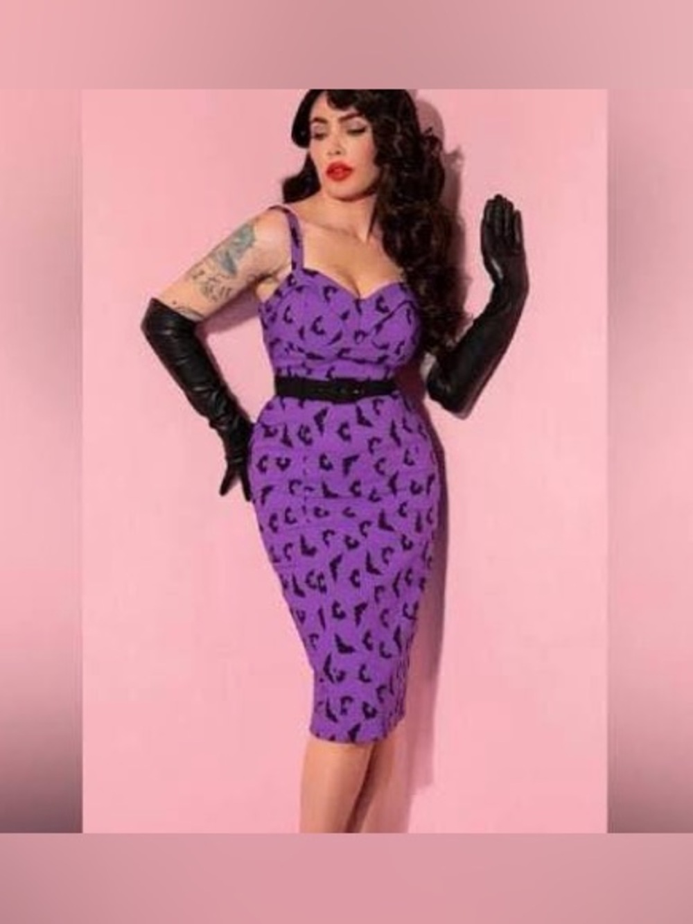 Vixen by Micheline Pitt Purple Bat Maneater Wiggle Dress